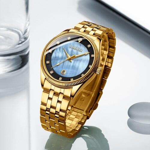 CHENXI Men Quartz Watches Luxury Brand Man Golden Business Watch Fashion Mens Watches Shell Dial Clock Dress Relogio Masculino