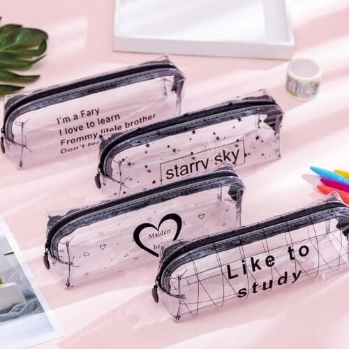 12 Pcs Per Set Korean Style Transparent Letter Pencil Case Creative Student Simple Pencil Case Lovely Stationery Case Wholesale