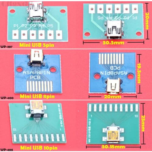 Cltgxdd Mini USB female socket to DIP board 5pin 8pin 10pin female jack plug connector PCB converter with PCB Board test board