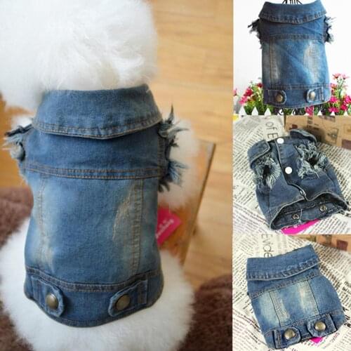 Dog Jeans Jacket New Cute Face Blue Denim Coat Vest Pet Puppy Clothes Apparel