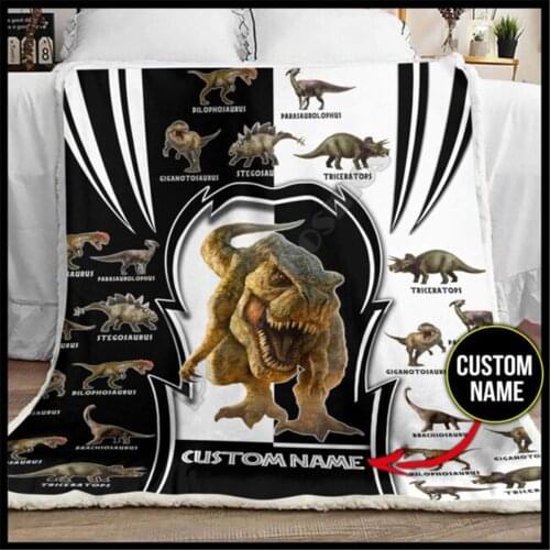 Customize your name Dinosaur 3d printed fleece blanket Beds Hiking Picnic Thick Fashionable Bedspread Sherpa Throw Blanket 01