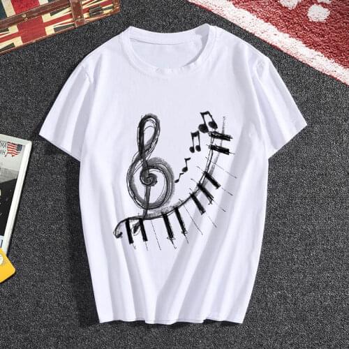 Womens T-shirt musical note printing T-shirt hipster t-shirt female fashion Harajuku graphic T-shirt white top T-shirt clothing