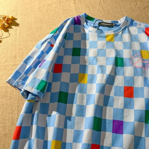 Girls T-Shirts 2021 Summer Tops Casual O-Neck Short Korean Ladylike Plaid Sweet tshirt Women Small Fresh All-match Preppy Style