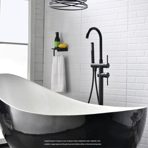 Classic Solid Bright Chrome Brass Bathtub Faucet Hot and Cold Water Mixer Tap with Hand Shower 2-Function Switch Floor Mounted