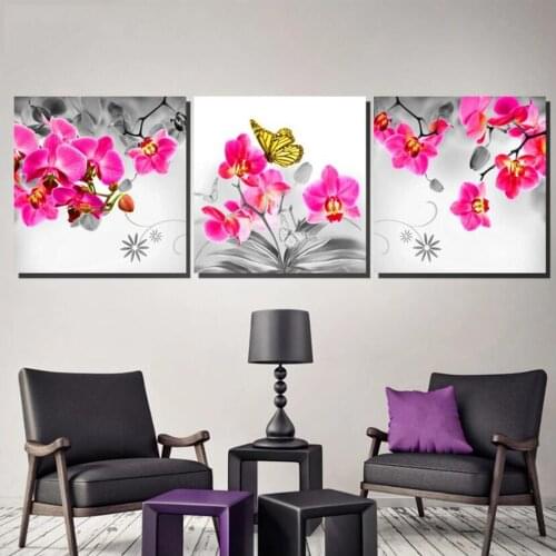 3 Pieces Diy Diamond Painting Pink Phalaenopsis Rhinestone Crystal Art Full Square Round Drill Mosaic Diamond 5D PuzzleZP-4744