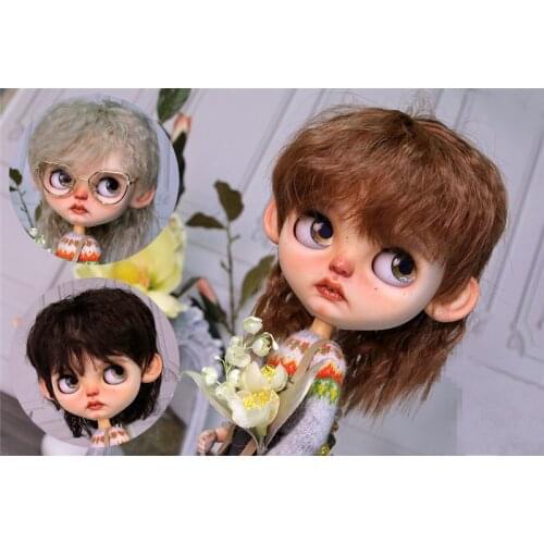 Blythes Doll Hair Fits 1/6 Size Fashion and Comfortable Personality Handsome Male Mullet Head High Temperature Silk Wig Coffee