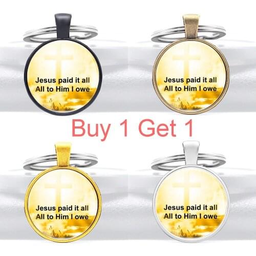 Buy 1 Get 1 New Arrivals Bible Verse Jesus Paid It All Glass Dome Pendant Key Chain Men Cross Jewelry Gifts Key Rings