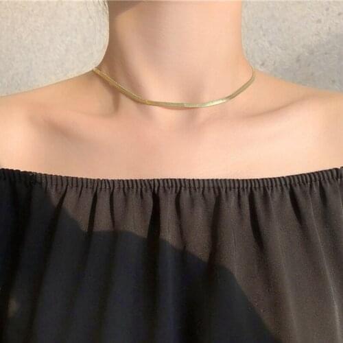 Minimalist Hiphop Gold Color Flat Snake Chain Choker Necklace Women Girl Club Party Chocker Necklaces Fashion Jewelry collar