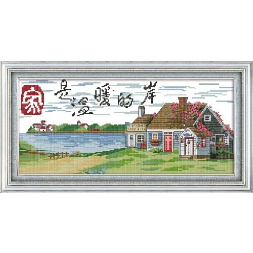 Happy Home Cross Stitch kit 14CT Stamped Landscape DIY Printing Pattern Embroidery Needlework Craft Kit Wall Decoration Painting