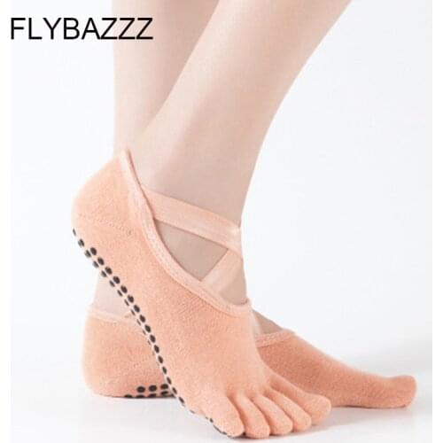 Ballet Yoga Socks Non-slip Skid Pilates Dance Low Cut Socks for Women Five Finger Socks Cross Feet Backless Soft Cotton Slippers