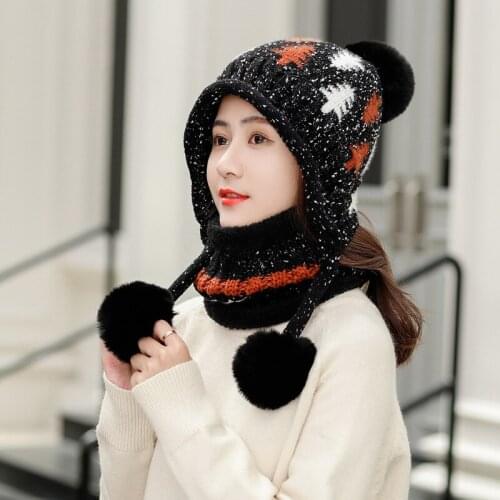 New arrival fashion sweet print women hat winter warm cute comfortable fresh temperament cute soft knit hat gift a scarf