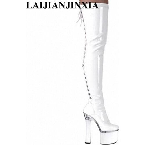 New 18CM High-Heeled Shoes Sexy Boots Plus Size Wine Glass With Platform Shoes Sexy Ladies' 7 Inch Thigh High Dance Shoes