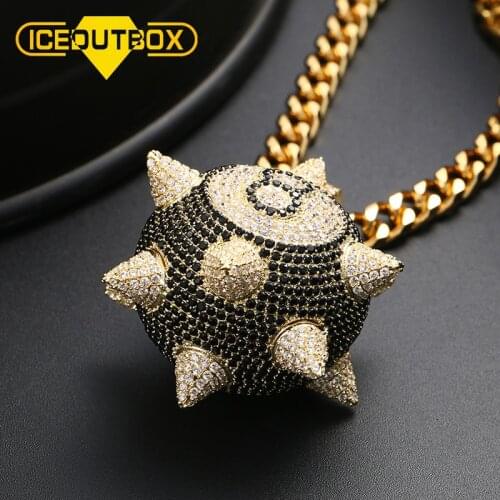Exaggeration Personality Big Billiard Round Pendant Necklace Full Of Rhinestone AAA Cubic Zircon Mens Women Hip Hop Rock Jewelry