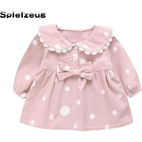 Newborn Infant Baby Girls Dress Long Sleeve Lace Dot Print Bowknot Princess Dresses Autumn Toddler Clothes Vestido bebe#p4