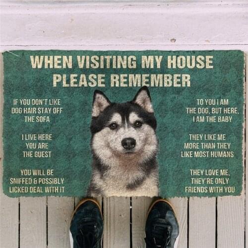 Please Remember Husky Dogs House Rules Doormat Decor Print Carpet Soft Flannel Non-Slip Doormat for Bedroom Porch