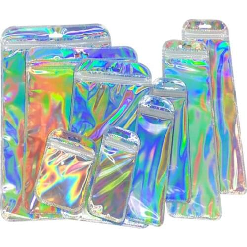 Various sizes Translucent Laser Ziplock Bags Clear Front Hologram Silver Bags X-mas Gifts Socks jewelry Storage Cosmetic