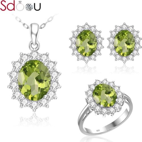 SDOOU Silver 925 Jewelry Set Genuine 925 Sterling Silver Rings Pendant Stud Earrings Snowflower Gems Wedding Jewelry For Women