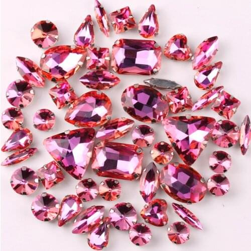 Silver claw settings 50pcs/bag shapes mix Lt peach rainbow glass crystal sew on rhinestone wedding dress shoes bags diy trim