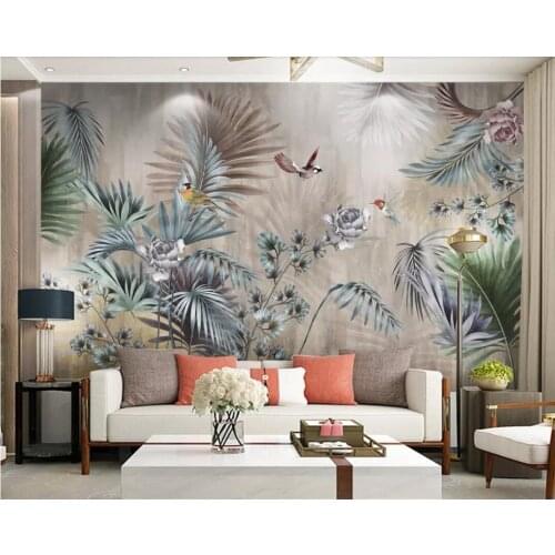Nordic plant leaves retro living room background wall painting