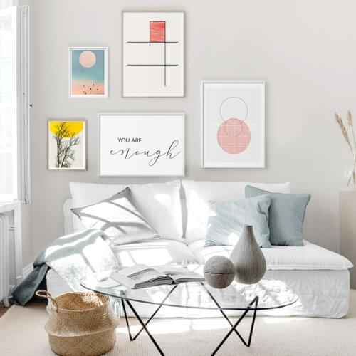 Modern Minimalism Pink Geometric Abstract Pattern Circle Tree Love Quote Poster Art Print Canvas Painting for Wall Decor Dorm