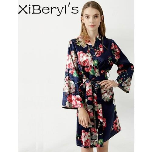XiBeryls Wedding Day Flower Satin Bridesmaid Gift Robe