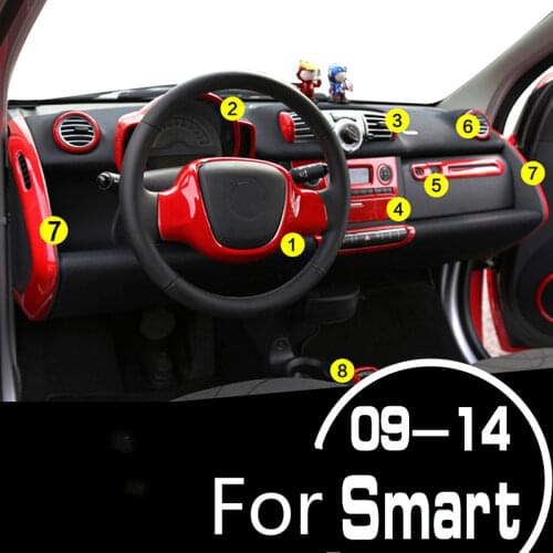 2009-2014 for Mercedes-Benz SMART Auto Accessories Handle Shell Rearview Mirror Shell Interior Steering Wheel Decorative Red