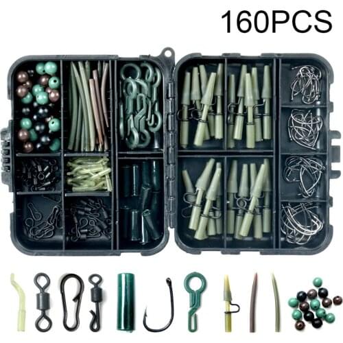 160pcs/set Rolling Swivels Line Aligners Multi Clips Hooks Rubber Beads Anti-tangle Sleeves Carp Fishing Tackle Accessories
