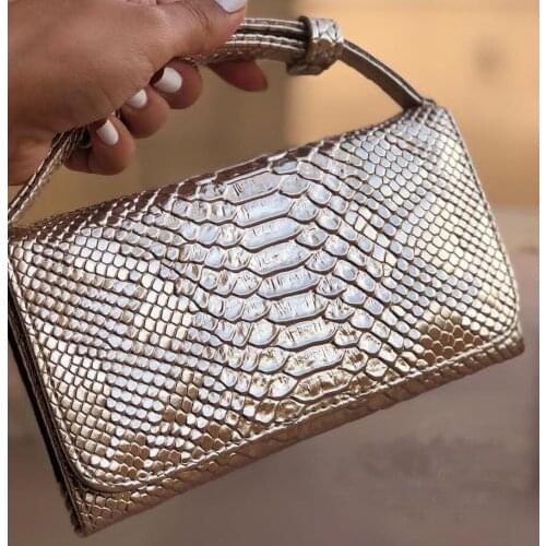 Genuine Cowhide Leather Shoulder Crossbody Bag Gold Luxury Serpentine Women Clutch Purse Messenger Bags Girls 2020