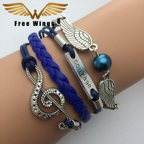 Bracelet Men Jewelry For Women Fashion Woven Bracelets Pearl Wings Courage DIY Retro Leather Jewelry AB085