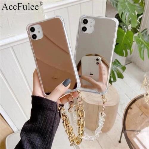 Mirror Case For Samsung S8 S9 Plus S10e S20 Ultra Shockproof Cover For Galaxy Note 8 9 10 Pro 20 TPU Cases With Chain Bracelet