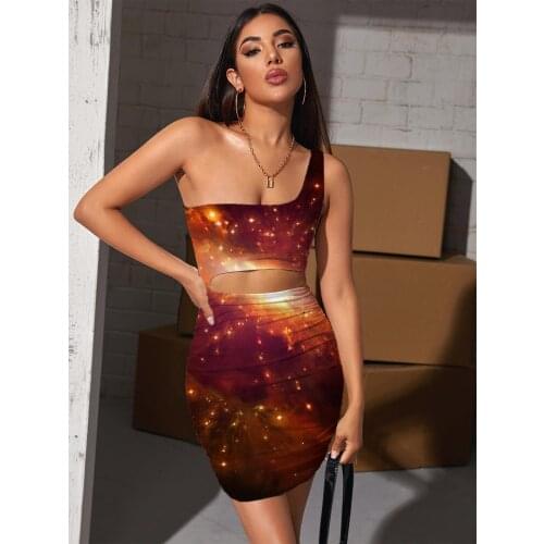Giyu Brand Dog Dress Women Galaxy Hollow out Dresses Space 3d Print Universe Pleating Womens Clothing Plus Size New Beach