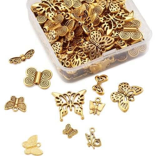 1Box Tibetan Antique Golden/Silver Color Butterfly Alloy Pendants Charms Spacer Beads DIY Jewelry for Necklace Bracelet Making