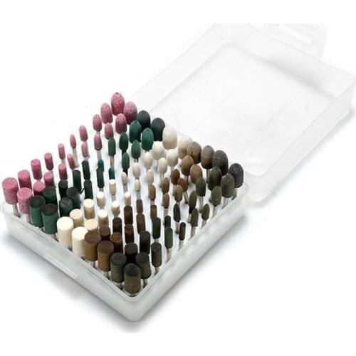 100pcs/Set 5 Different Assorted Mounted Point Stone Rubber Grinding Head Wheel Dremel Drill Rotary Wool Felt Point Power Tools