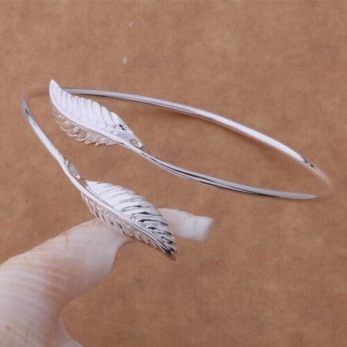AB073 Hot Sale High Quality Silver Color Fine Jewelry,Wholesale Fashion Jewelry High Quality Fashion Bangle Double Leaf Bracelet