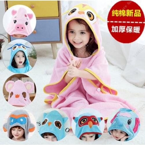 Blue Dinosaur Bath Towels Kids Soft Bathrobe Microfiber Hooded Child Robes Boys Girls Swimming Penguin Bear Elephant Fish Animal