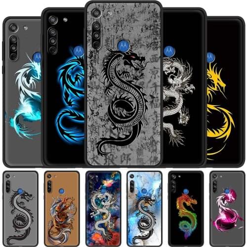Black Dragon Cool Phone Case for Motorola Moto G9 Play One Fusion Plus G8 Power G Stylus Hyper E7 Edge Lite Black Cover
