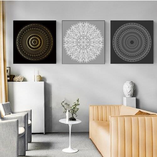 Black and White Mandala Beautiful Circular Pattern Yoga Decorative Painting Poster Canvas Printing Bedroom Living Room Home Deco