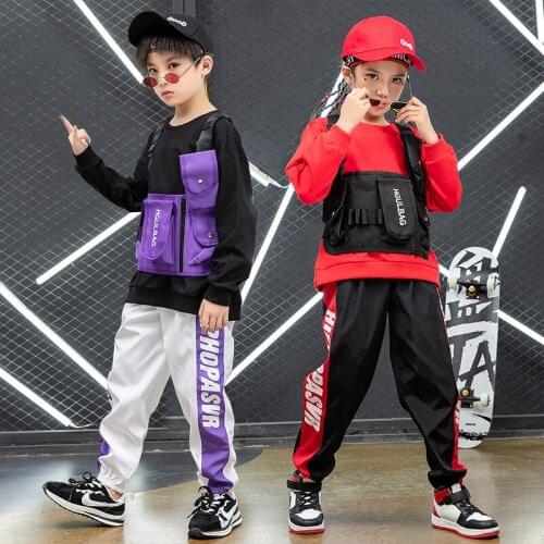 Kid Hip Hop dancing Clothing Sweatshirt Pants Military Tactical Vest Bag for Girl Boys Jazz Dance Costumes Clothes Street Wear