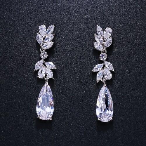 Ekopdee Luxury Flower Cubic Zirconia Earrings For Women Trendy Crystal Water Drop Earrings Bridal Wedding Jewelry 2021 New