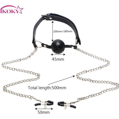 IKOKY Open Mouth Ball Gag Nipple Stimulator Sex Toys for Women Men Couple with Nipple Clamp Adult Games Oral Fixation