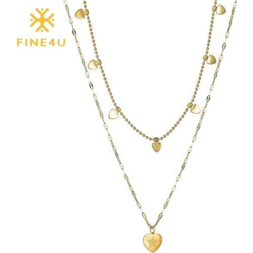FINE4U Dainty Layered Choker Necklaces Handmade Star Heart Pendant Multilayer Adjustable Layering Chain Necklace N01842