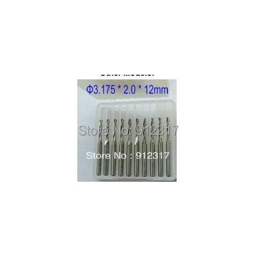 10pcs 3.175*2.0*12mm 2 Flutes Carbide Mill, Spiral Cutter, Wood CNC Router Bits, Cutting Tools for CNC Machine Engraving