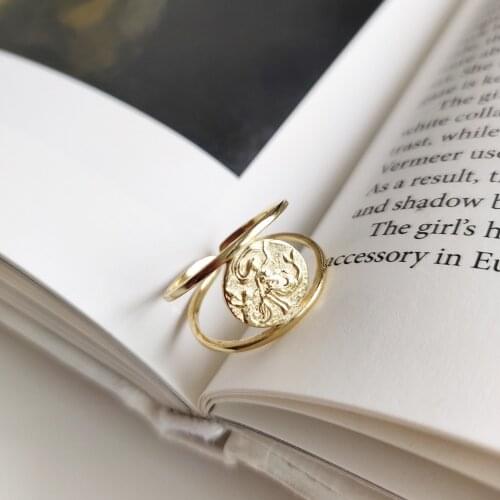 INS Authentic S925 Sterling Silver Fine Jewelry Gold Double Rows mermaid Coin ring ADJUST TLJ546