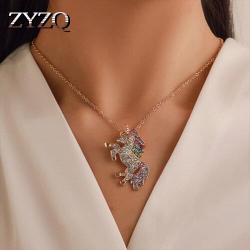 ZYZQ New Trendy Lucky Unicorn Necklace For Women With Micro Paved Sparkling Stone Setting Lovely Animal Gift Necklace Wholesale
