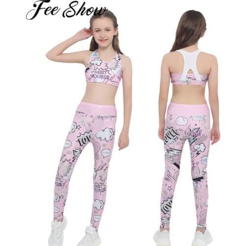 Girls Two Piece Yoga Sets Sport Clothes Cartoon Racer Back Top Pants Set Tracksuits Suit Seamless Gym Fitness Gymnastics Outfit