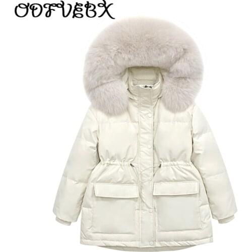 Hooded White Duck Down Jacket Women 2021 Winter New Fox Fur Collar Belt Down Coat Female Thick Warm Short Loose Puffer Jackets