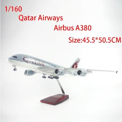 Resin Airplane Model 1:160 Qatar Airways A380 Toys for Boys Plane Adult Collection Display Voice Control LED Light