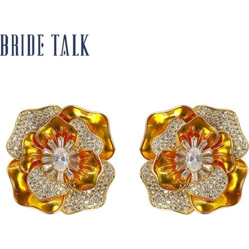 Bride Talk Trendy Popular Women Earrings Flower Shape Cubic Zirconia Fashion Lady Wedding Jewelry Anniversary Gift For Lover