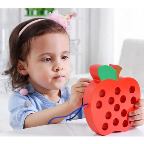 Montessori Kids Educational Toys Fun Wooden Toys Worm Eat Fruit Apple Watermelon Funny Wooden Puzzle Toys Girl For Children Gift