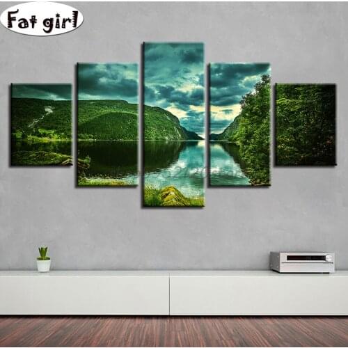 5pcs diamond painting natural scenery mosaic embroidery Green mountains and green waters wall art cross stitch full square/round
